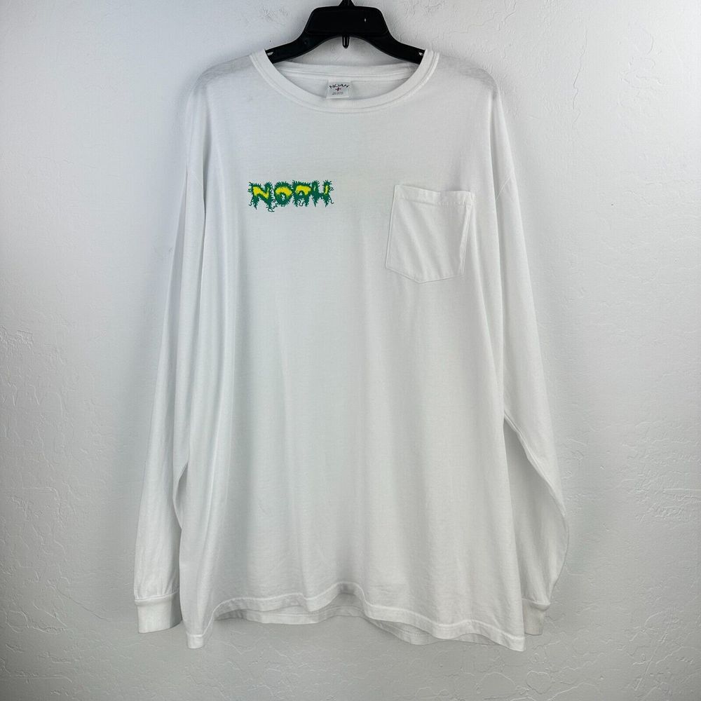 Noah‎ Tshirt Mens XL White Green Cotton Long Sleeve Crew Neck Minimalist Tee